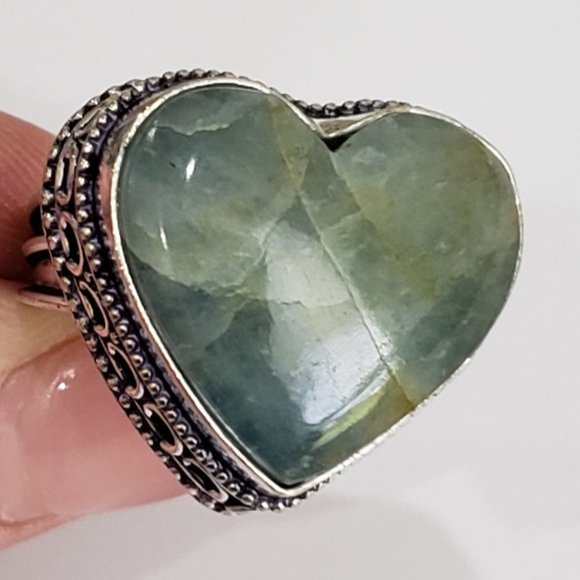 Hand Crafted Jewelry - Beautiful Heart Shaped Aquamarine Gemstone 925 Vintage Goth Ring